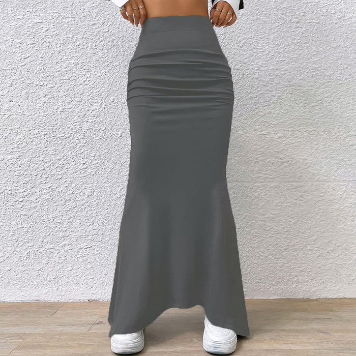Color-Gray-Fall Sexy Solid Color Slim Fit A line Sheath Long Skirt Women-Fancey Boutique
