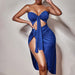 Color-Summer Wrapped Chest Tied Dress Sexy Hollow Out Cutout Women Clothing Side Slit Dress-Fancey Boutique