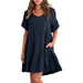 Color-Navy Blue-Women Summer Casual V Neck Little Girl Clothes Three Layer Pleated Dress-Fancey Boutique