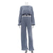 Autumn Women Clothing Long Sleeve cropped Shirt Pleated Wide Leg Trousers Two Piece Set-Blue-Fancey Boutique