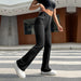 Women Clothing Street Pocket Slim Solid Color Stretch Bootcut Trousers Casual Trousers-Fancey Boutique