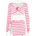 Color-Pink-Summer Arrival Sexy Sexy V neck Long Sleeve Short Top Patchwork Stripes Skirt Outfit-Fancey Boutique