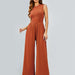 Color-Orange-Women Clothing Solid Color Vest High Waist Slim Fit Bodysuit round Neck Wide Leg Straight Simple Evening Dress-Fancey Boutique