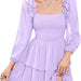 Color-Lavender-Women Clothing Dress Square Collar Slimming Slimming Tiered Dress-Fancey Boutique