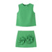 Women Clothing French Slim round Neck Sleeveless Short Top Skirt Set-Green Suit-Fancey Boutique