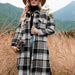 Color-Gray-Autumn Winter Women Plaid Trench Coat-Fancey Boutique