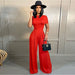 Color-Red-Women Clothing Solid Color Short Sleeve Rompers Wide Leg Pants Two Piece Set-Fancey Boutique