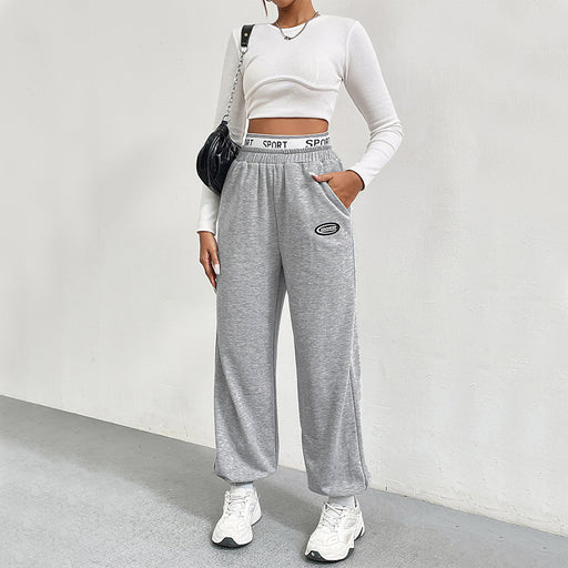 Color-Gray-Gray Sports Pants Women Spring Slim Fit Loose Wide Leg Pants Jazz Practice Dance Pants Labeling Sweatpants-Fancey Boutique