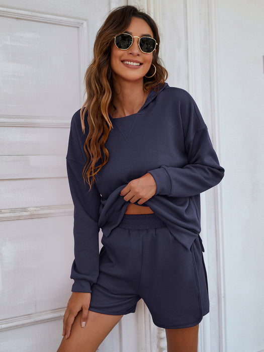 Color-Purplish blue suit-Women Clothing Autumn Winter Split Hooded Sweater Women Thickened Casual Homewear Suits-Fancey Boutique