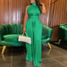 Color-Green-Women Clothing Sleeveless Loose Belted Refreshing Wide Leg Pants-Fancey Boutique