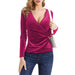 Color-Rose Red-Sexy V neck French Top Elegant Long Sleeve Women Clothing T shirt Suede Bottoming Shirt Warm-Fancey Boutique