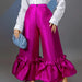 Color-Coral Red-High Waist Loose Design Ruffles Wide Leg Bell Bottoms High Waist Flare Pants-Fancey Boutique