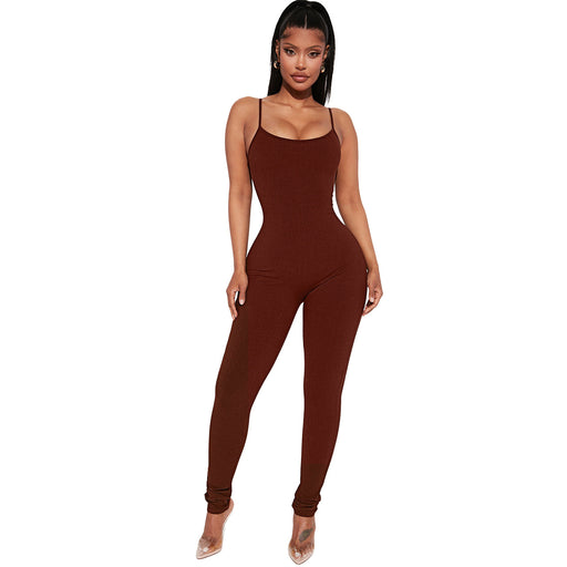 Color-Brown-Women Clothing Summer Thread Sling Hip Lifting Beauty Back One Piece Trousers-Fancey Boutique