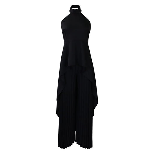Women Clothing Office Sleeveless Irregular Asymmetric Top Wide Leg Pants Two Piece Suit-Black-Fancey Boutique