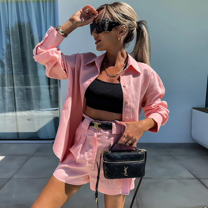 Casual Summer Women Long Sleeved Shorts Women Two Piece Set Summer-Fancey Boutique