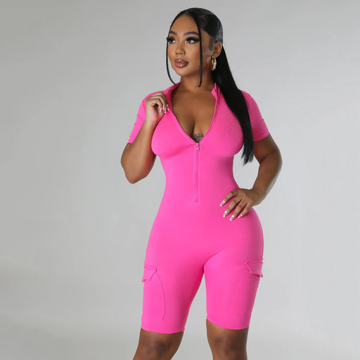Summer Women Clothing Sexy Tight Short Sleeve Solid Color Jumpsuit for Women-Fancey Boutique
