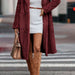 Color-Burgundy-Autumn Winter Long Solid Color Long Sleeve Woolen Women Coat-Fancey Boutique