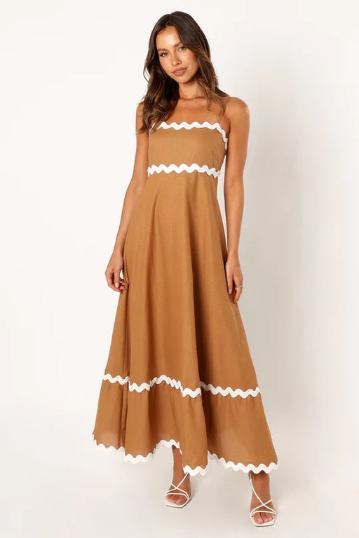 Color-Brown-Summer Solid Color Sexy Strap Tube Top Oversized Swing Dress-Fancey Boutique