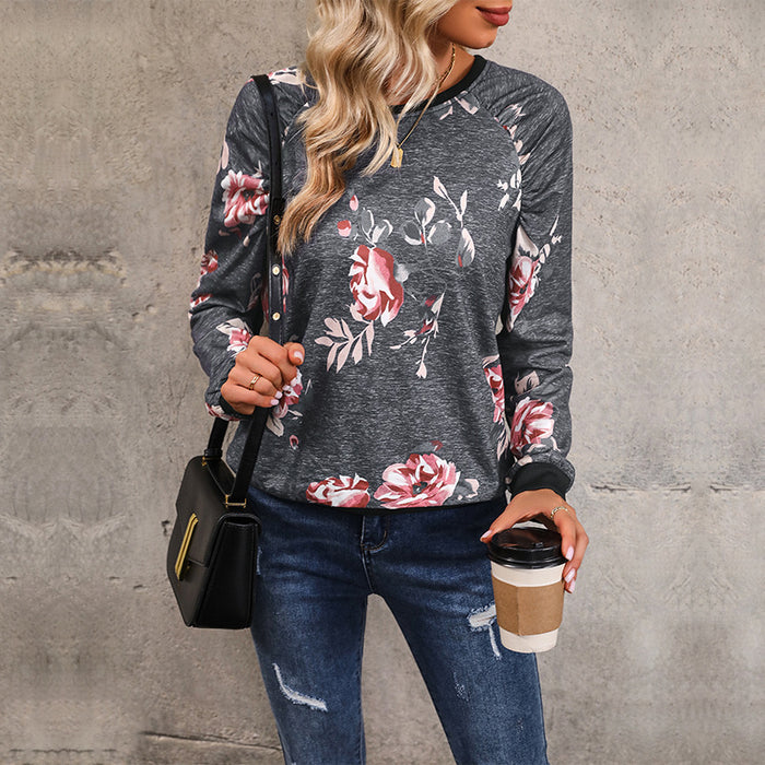 Color-Dark Grey-Autumn Women Wear Long Sleeve Printed Crew Neck Sweatshirt-Fancey Boutique