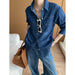 Fashionable Casual Tone Retro Washed Distressed Denim Shirt Early Spring-Navy Blue-Fancey Boutique