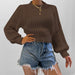 Color-Dark Brown-Women Clothing Autumn Winter Round Neck Lantern Sleeve Sweater Sweater-Fancey Boutique