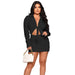 Color-Black-Women Clothing Spring Summer Cutout out Tied One Piece Breasted Hip Shirt Dress-Fancey Boutique