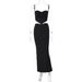 Color-Black-Summer Women Clothing Solid Color Spaghetti Straps Corset Hip Long Skirt Set for Women-Fancey Boutique