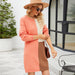 Color-Orange Knitted-Autumn Winter Loose Long Sweater Dress Elegant Pullover Sweater Stitching Contrast Color Knitted Dress-Fancey Boutique