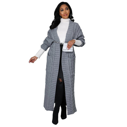 Color-Gray-Autumn Winter Women Clothing Sexy Casual Long Sleeve Long Sweater Coat-Fancey Boutique
