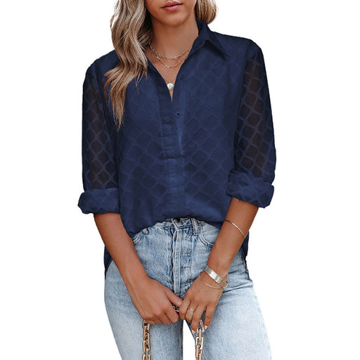 Color-Blue-Casual Solid Color Simple Shirt Women Spring Autumn Loose All Matching Top Women Outer Wear Long Sleeve Shirt Women-Fancey Boutique