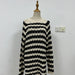 Color-Black and White as Shown in the Picture-Long Sleeve Hollow Out Cutout out Knitted Dress Autumn Winter Sexy Slimming round Neck Striped Contrast Color Dress-Fancey Boutique