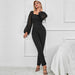 Color-Black-Autumn Winter Stitching Slim Women Clothing Long Sleeve Black Jumpsuit-Fancey Boutique