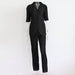 Color-Black-Summer Short Sleeve Loose Pleated Straight Leg Pants Two-Piece Set Sexy Complex Set Collar Sexy Set-Fancey Boutique
