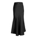 Women Acetate Satin Skirt High Waist Elastic Patchwork Maxi Dress Slim Slimming Sheath Dress-Black-Fancey Boutique