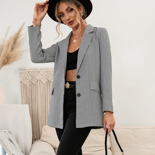 Color-Black White-Single Breasted Casual Blazer Collared Trench Coat Coat Women-Fancey Boutique