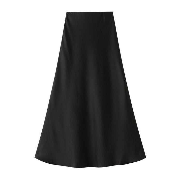 Color-Black-High End Draping Acetate Satin Skirt Women Summer Mid Length Fishtail Skirt High Waist Slimming Hip Skirt-Fancey Boutique