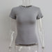 Color-Light Gray-Spring Summer Basic round Neck Short Sleeve T shirt Women Tight Sexy Simple Solid Color Top Women-Fancey Boutique