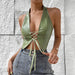 Color-Green-Sexy Sexy Low Cut Cardigan Solid Color Halter Lace up Faux Leather Vest Women-Fancey Boutique