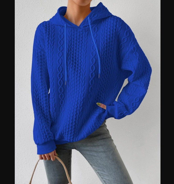 Color-Blue-Autumn Clothes Women Clothes Jacquard Hooded Lace Up Long Sleeve Sweater Knitted-Fancey Boutique