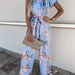 Color-Blue-Summer Loose Lace-up Printed Jumpsuit-Fancey Boutique