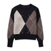 Color-Multi-Winter Women Clothing round Neck Diamond Contrast Color All Matching Pullover Knitted Wool-Fancey Boutique