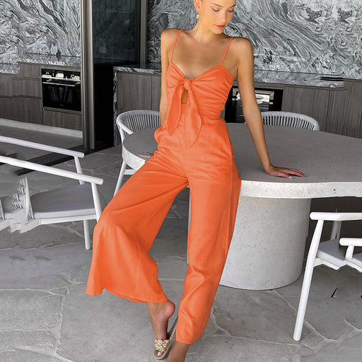 Color-Orange-Summer Chic Sexy Sling Slim Fit Bodysuit Women Casual Wide Leg Pants-Fancey Boutique
