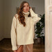 Color-White-Elegant Women Wear Simple Classic Rhinestone Pearl Thick Needle Turtleneck Solid Color Sweater Women Autumn Winter-Fancey Boutique