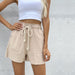 Color-Khaki-Summer Cotton Loose Drawstring Cotton Linen Casual Wide-Leg Shorts Women-Fancey Boutique