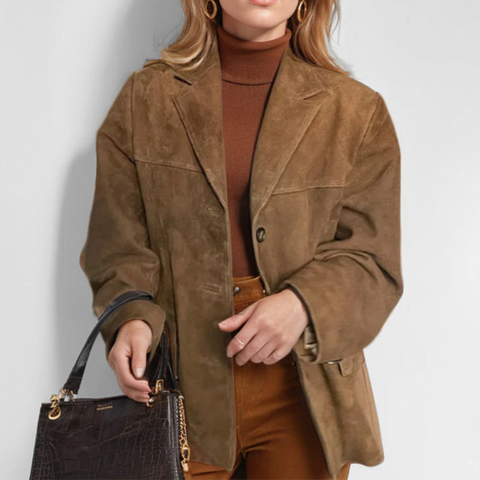 Autumn Women Clothing Elegance Retro Brown Loose Pockets Long Sleeve Blazer Women-Fancey Boutique