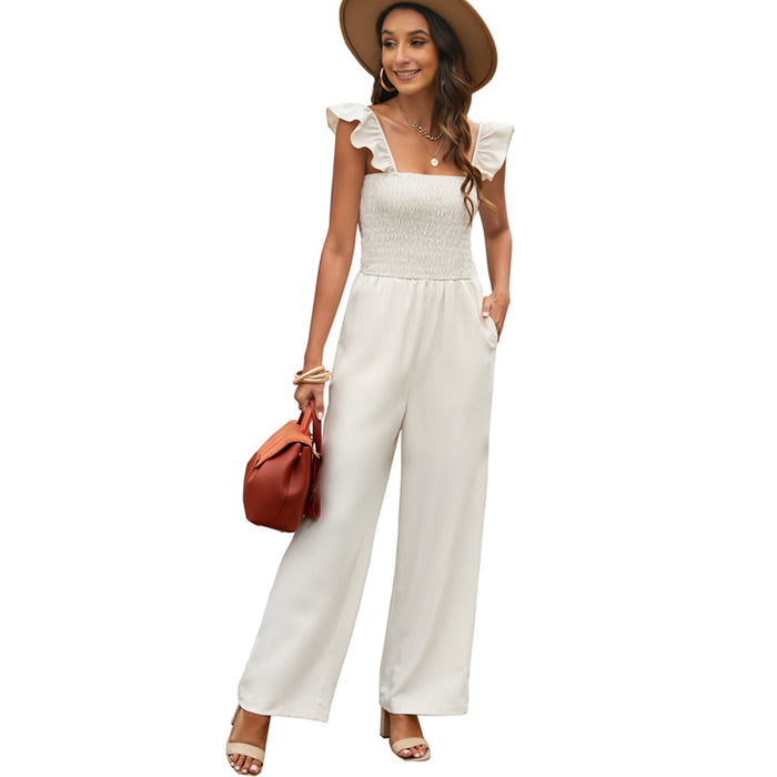 Color-Apricot-Summer Solid Color Pocket Casual Loose Wide Leg Jumpsuit-Fancey Boutique