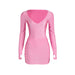 Color-Pink-Autumn Solid Color V Neck Finger Fit Design Long Sleeve Women Bag Hip Slim Fit Skirt Set-Fancey Boutique