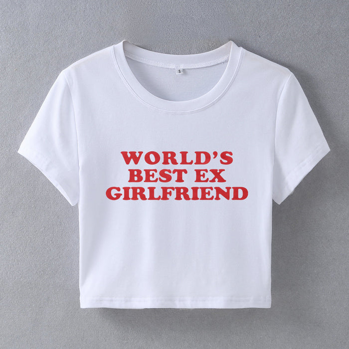 Color-White-World Best Ex Girlfriend Street Hipster Short Slim Fit Short Sleeve-Fancey Boutique