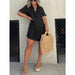Color-Black-Summer Shirt Collar Denim Tassel Hem Dress Short Dress-Fancey Boutique
