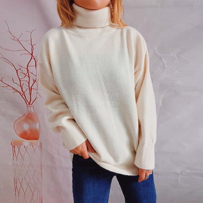 Color-Ivory-Autumn Winter Top Solid Color Turtleneck Long Sleeve Bottoming Shirt Sweaters Pullover Women-Fancey Boutique